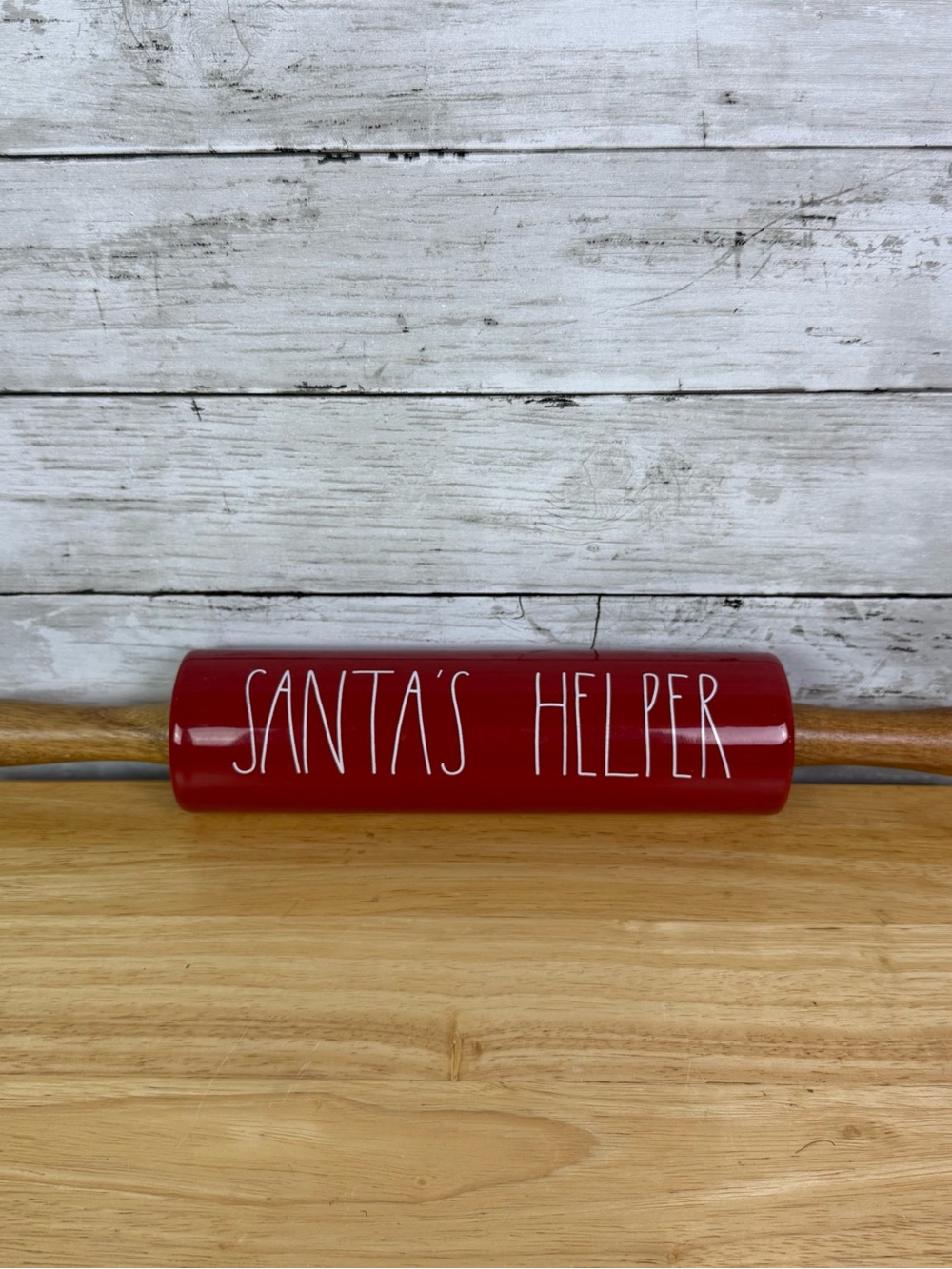Rae Dunn Santa's Helper Red Holiday Rolling Pin - Festive Kitchen Decor